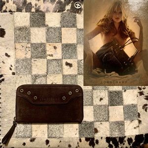 Longchamp Kate Moss Brown Leather Suede Zip Wallet